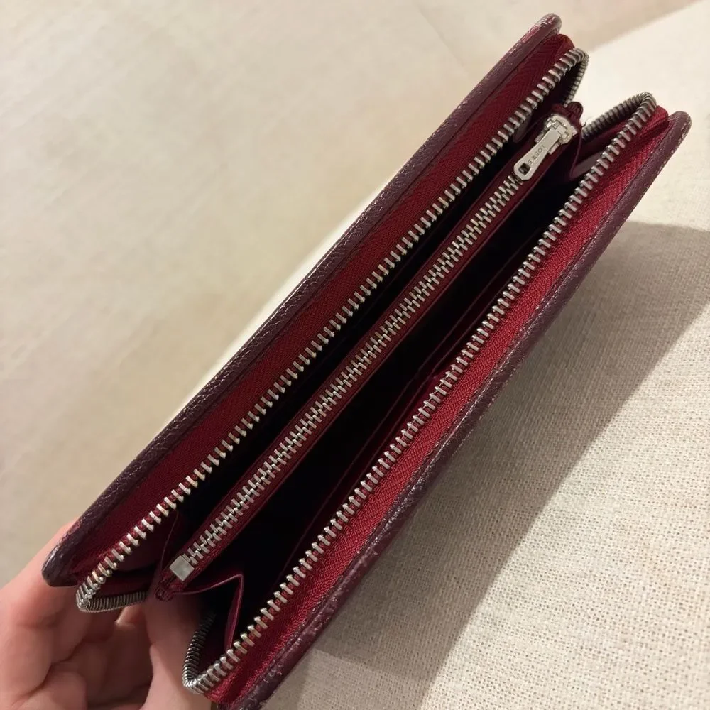 Loewe Burgundy Leather Zip Wallet - Long Red Continental Wallet